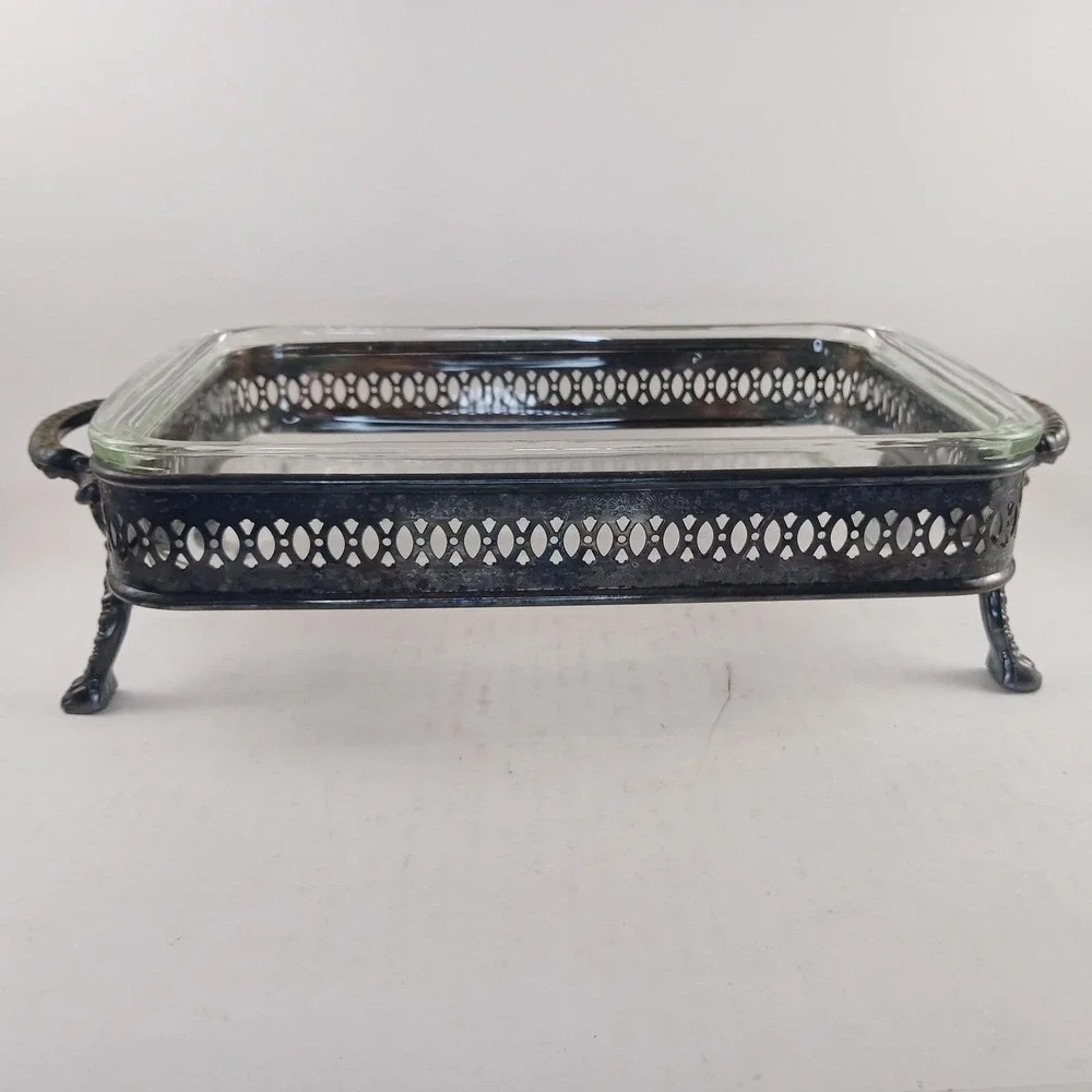 Vtg Silver Plated Footed Casserole Dish Holder Book Holder 10x6